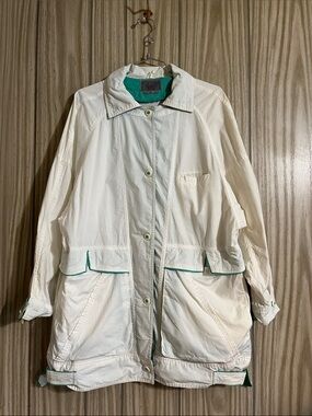 Vintage Karizma Women's white Utility Jacket with Green Trim Accents